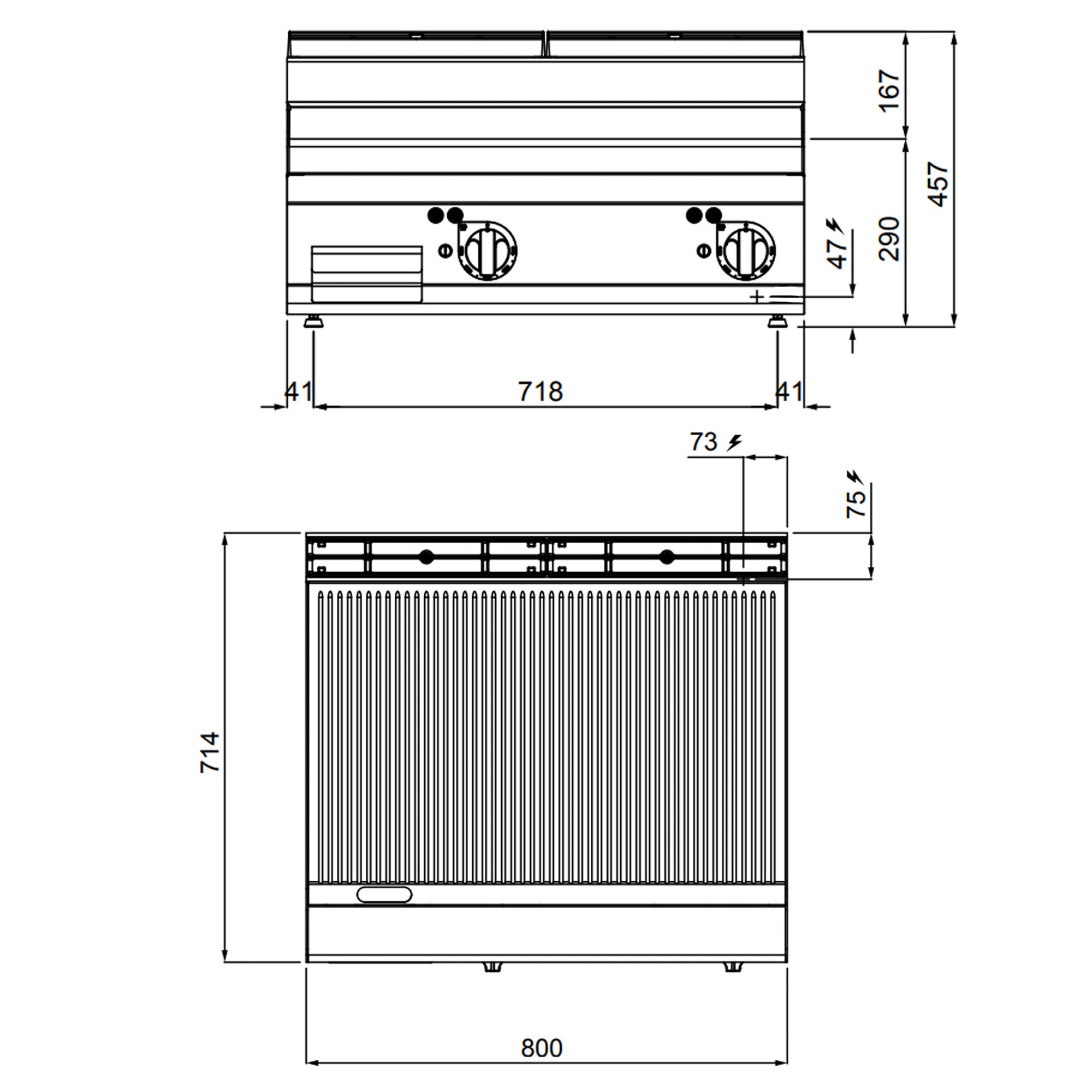 Elektrisk stegeplade - rillet (9,6 kW)