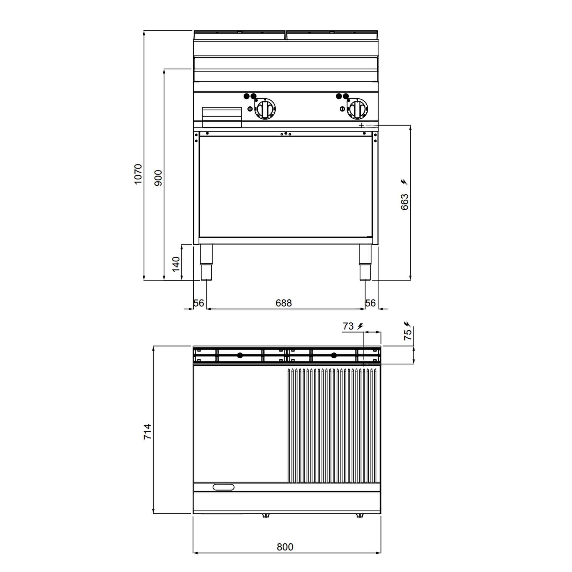 Elektrisk stegeplade - glat og rillet (9,6 kW)