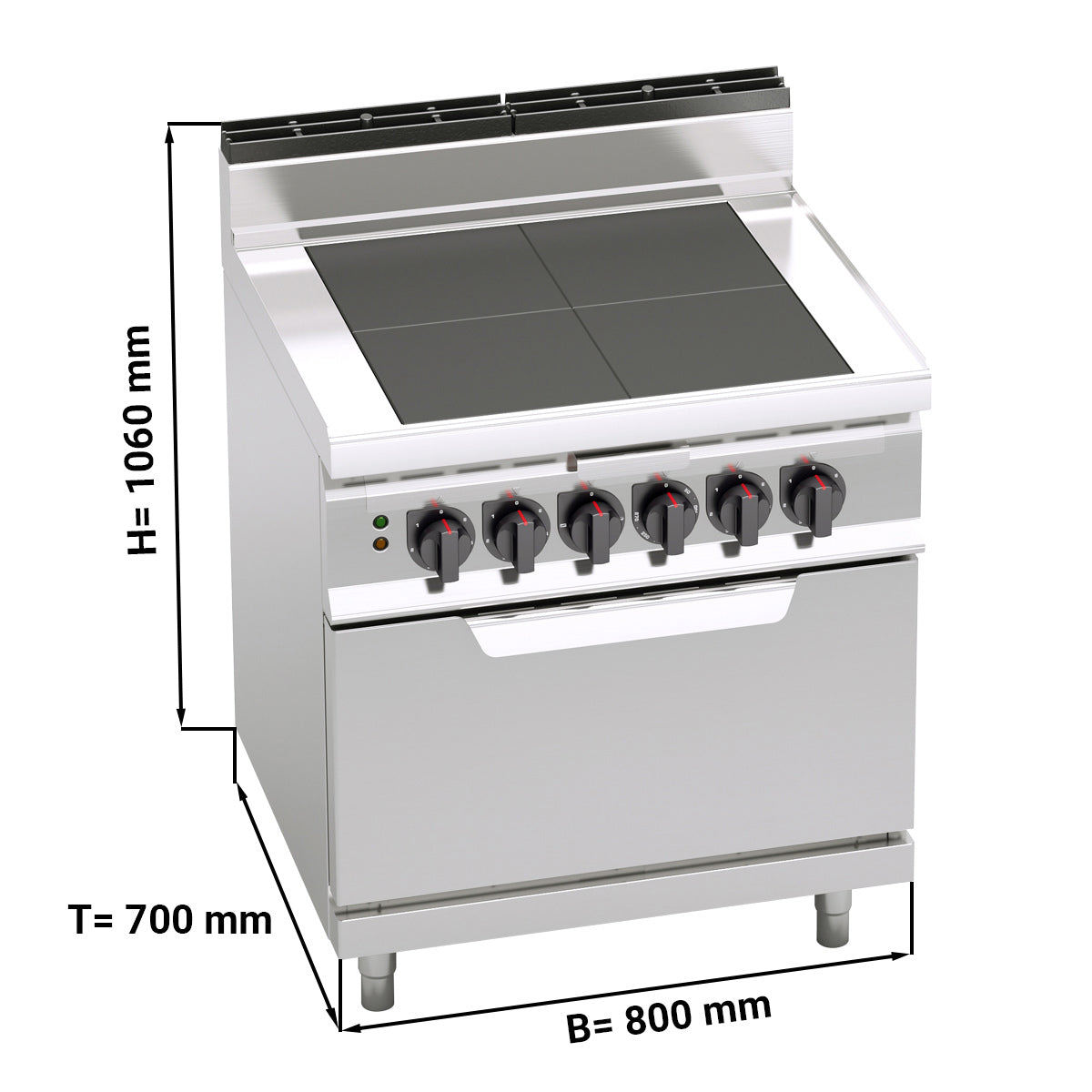 Elkomfur med sænkede kogeplader (12 kW) + el-ovn (7,5 kW) - inkl. Salmander-funktion