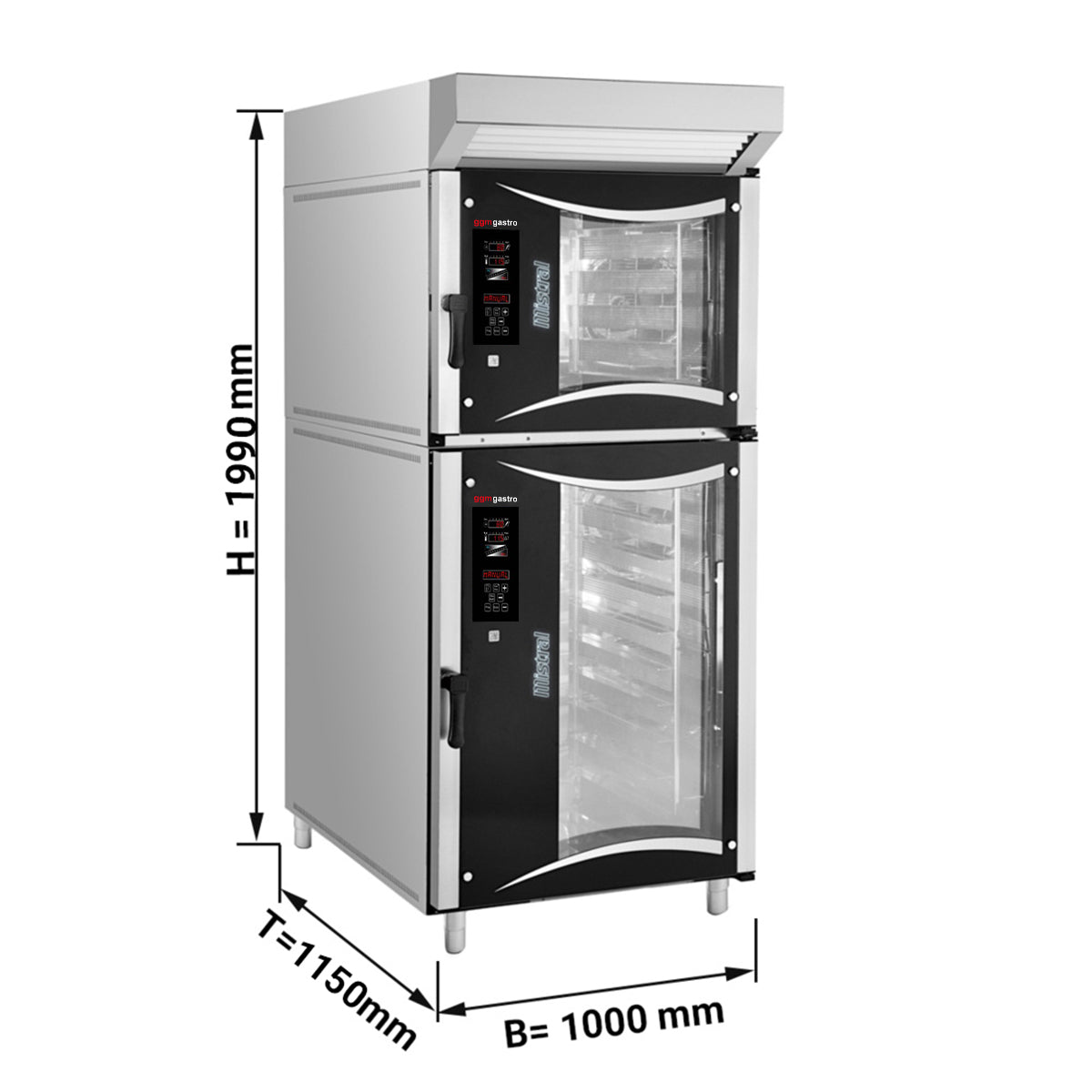 (2 stk.) Elektrisk industriovn - 1x til 5x EN 60 x 40 cm & 1x til 10x EN 60 x 40 cm - inkl. hætte