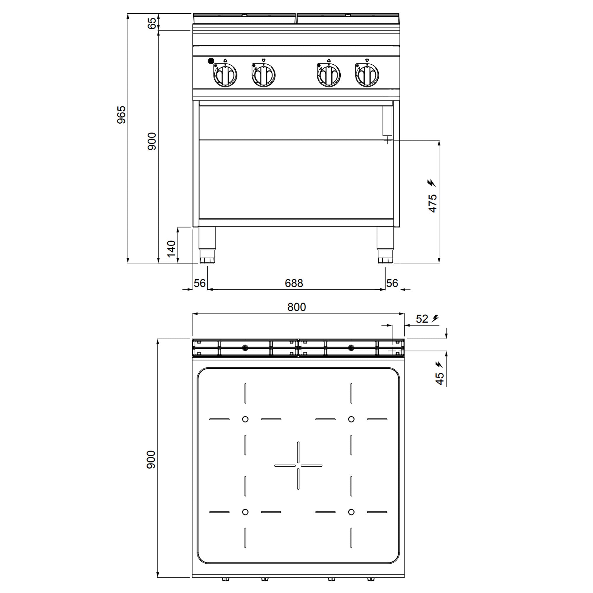 4x infrarøde kogefelter (16 kW)