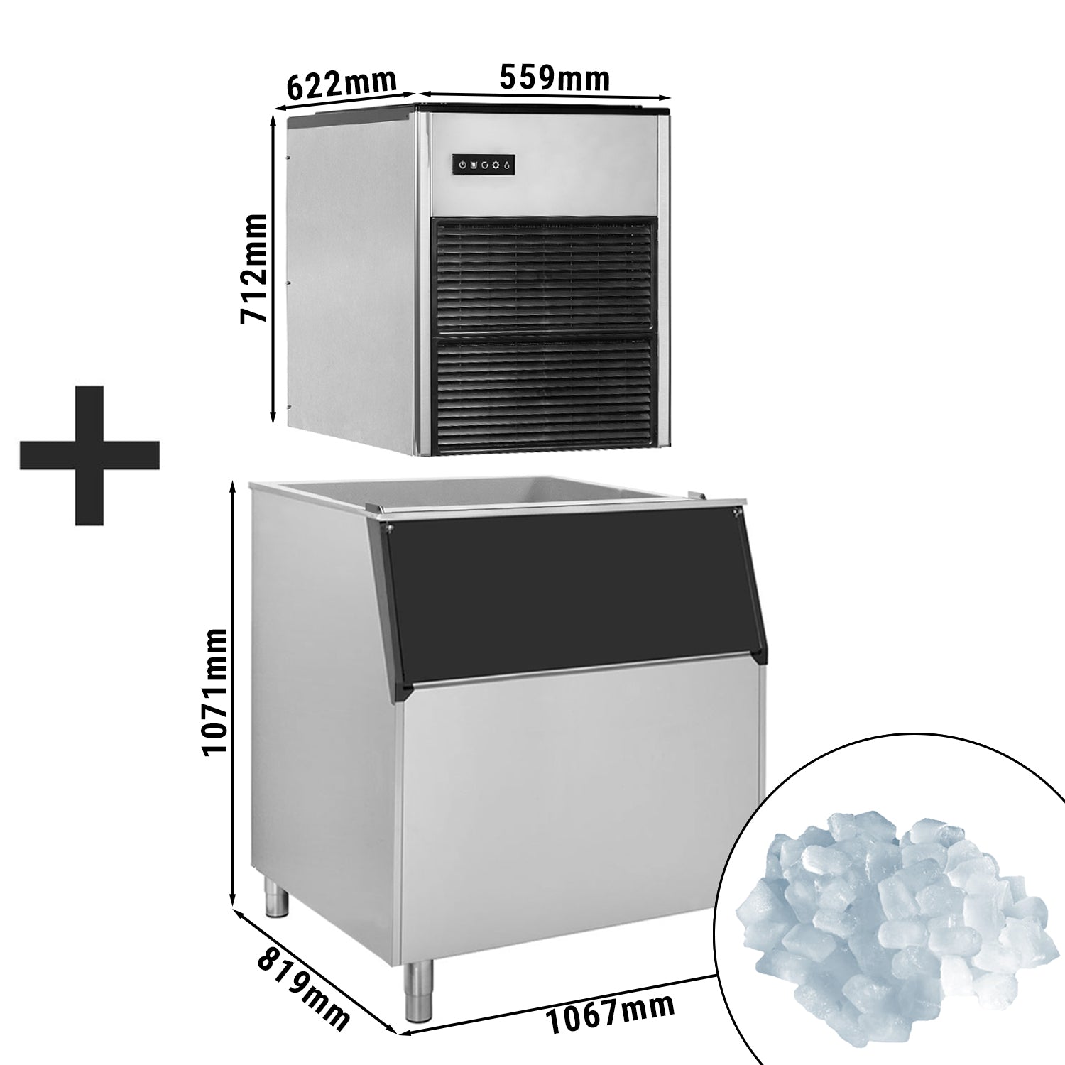 Isterningsmaskine / nugget is / isterning maker - 335 kg / 24h - inklusive isopbevaringsbeholder