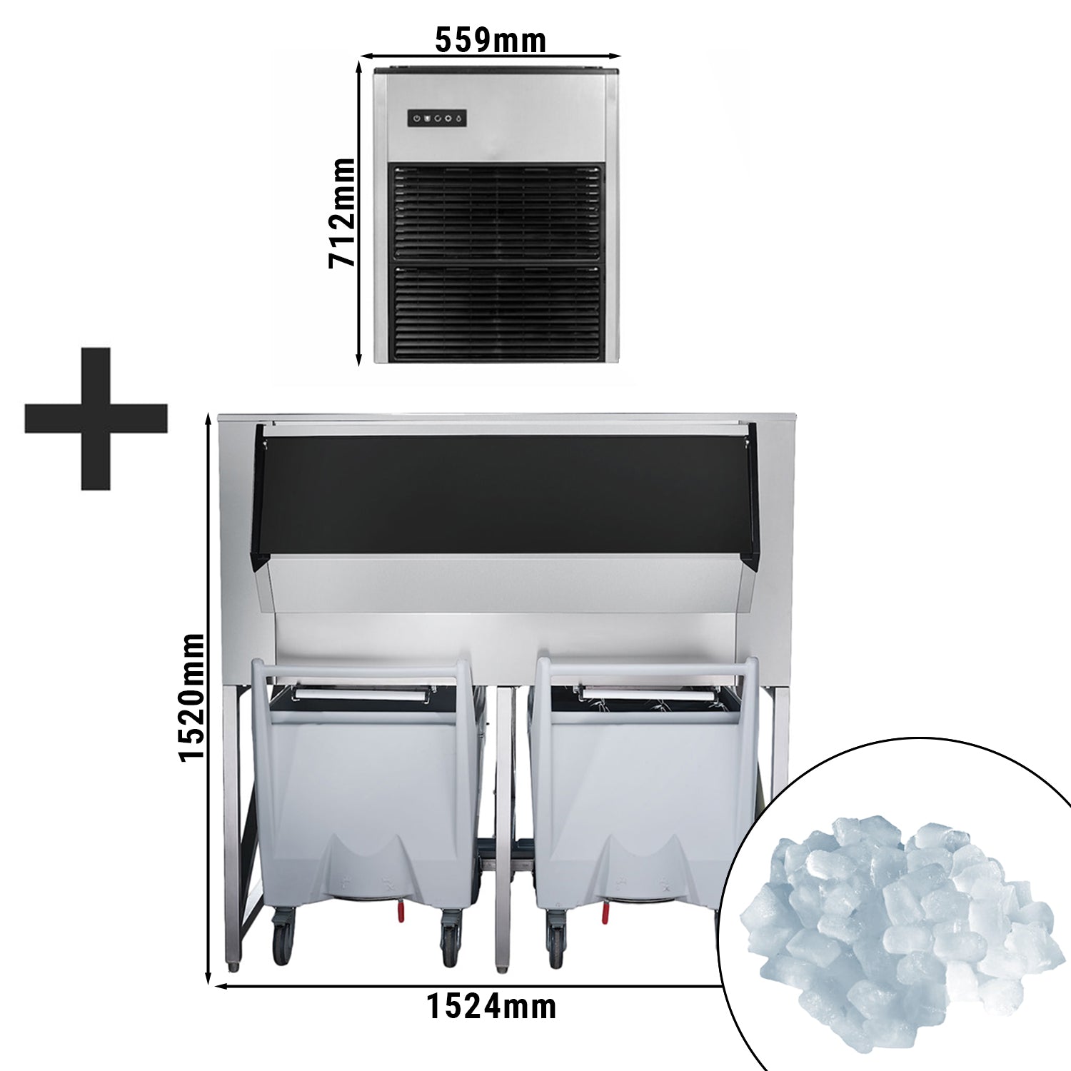 Isterningsmaskine / nugget is / isterning maker - 335 kg / 24h - inkl. Isopbevaringsbakke og transportvogn