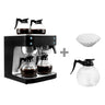 Filterkaffemaskine - 2x 1,8 l - med 4 varmeplader - inkl. 2 glaskander 1,8 l