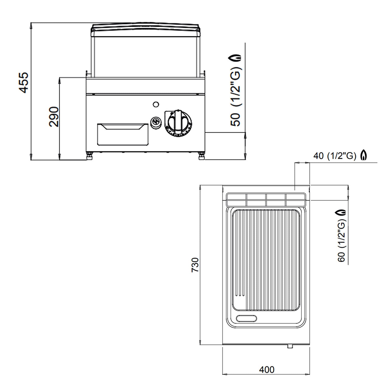 Gas stegeplade - rillet (6,9 kW)