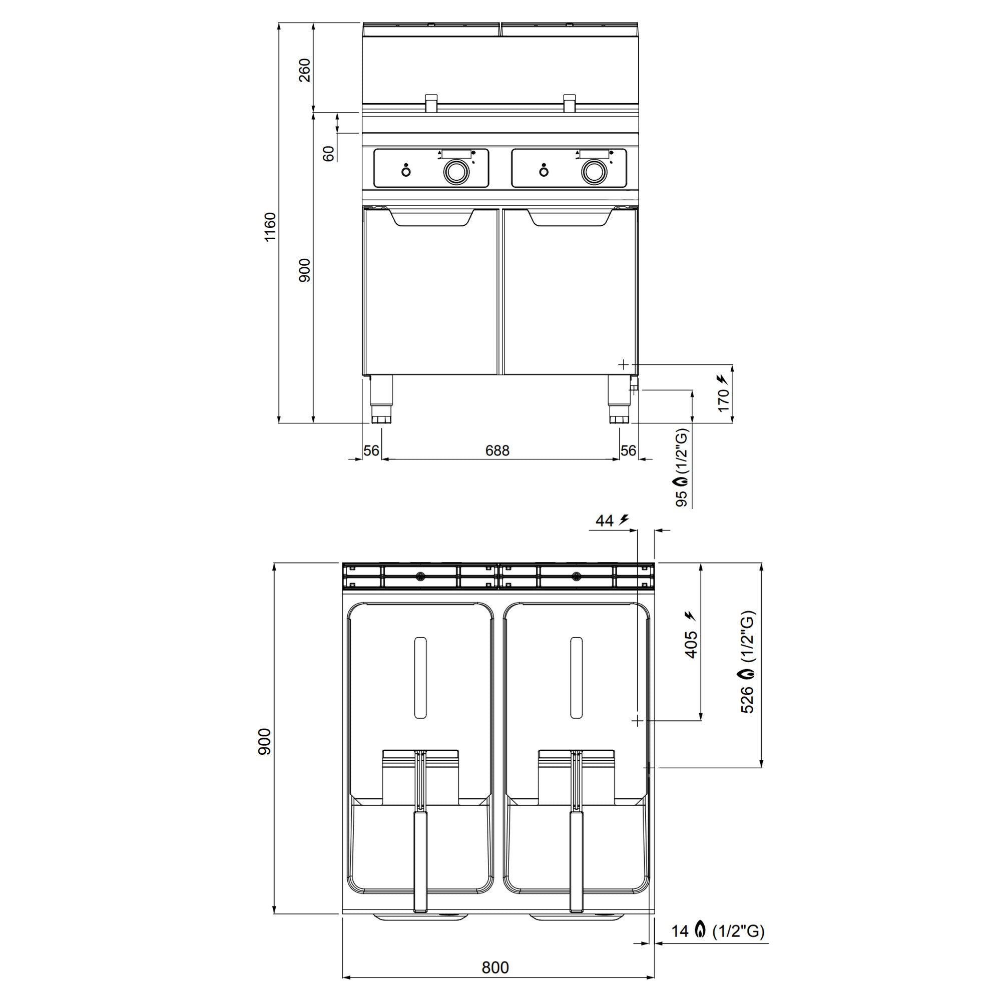 Gas friture - 18 18 liter (28 kW) - Elektronisk kontrol