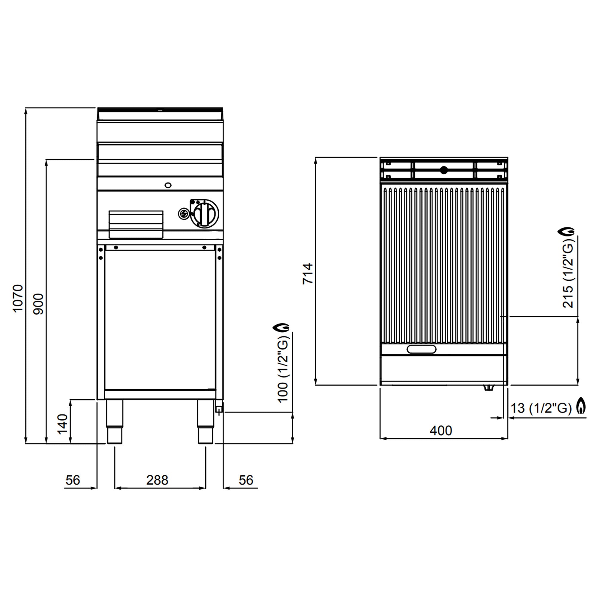 Gas stegeplade - rillet (6,9 kW)