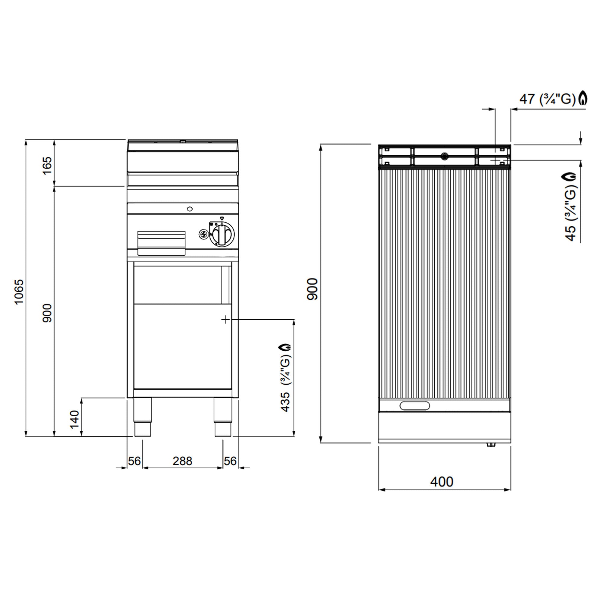 Gas stegeplade - rillet (10 kW)