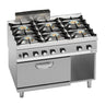 Gaskomfur - med 6 brændere (67,8 kW) inkl. gasovn (7,8 kW) - højtydende model