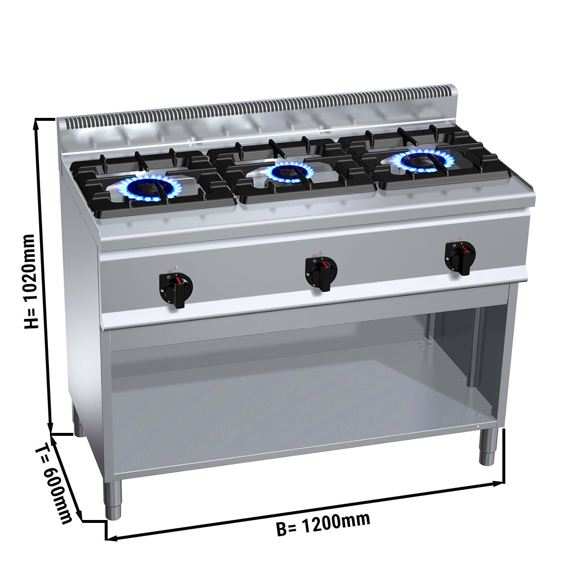 Gaskogebord 3 Brænder (31 kW) med pilot flamme