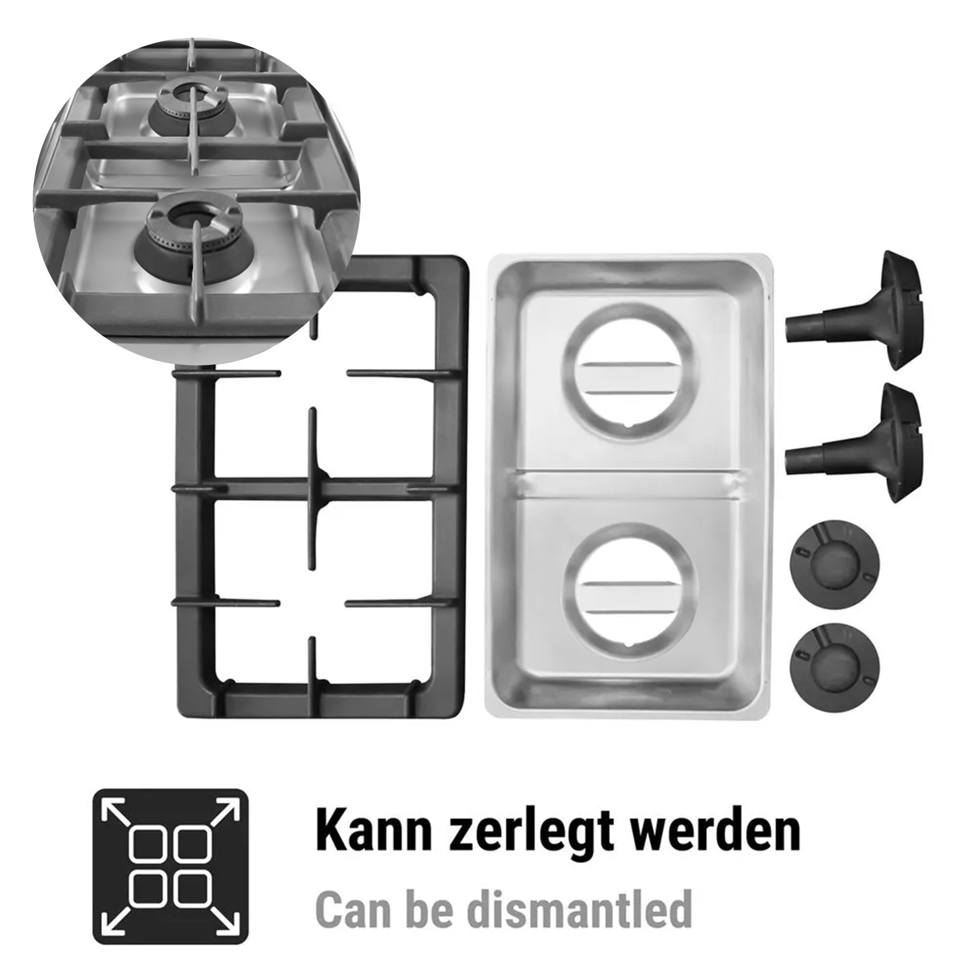 Gaskogebord 6 Brænder (42 kW) med pilot flamme