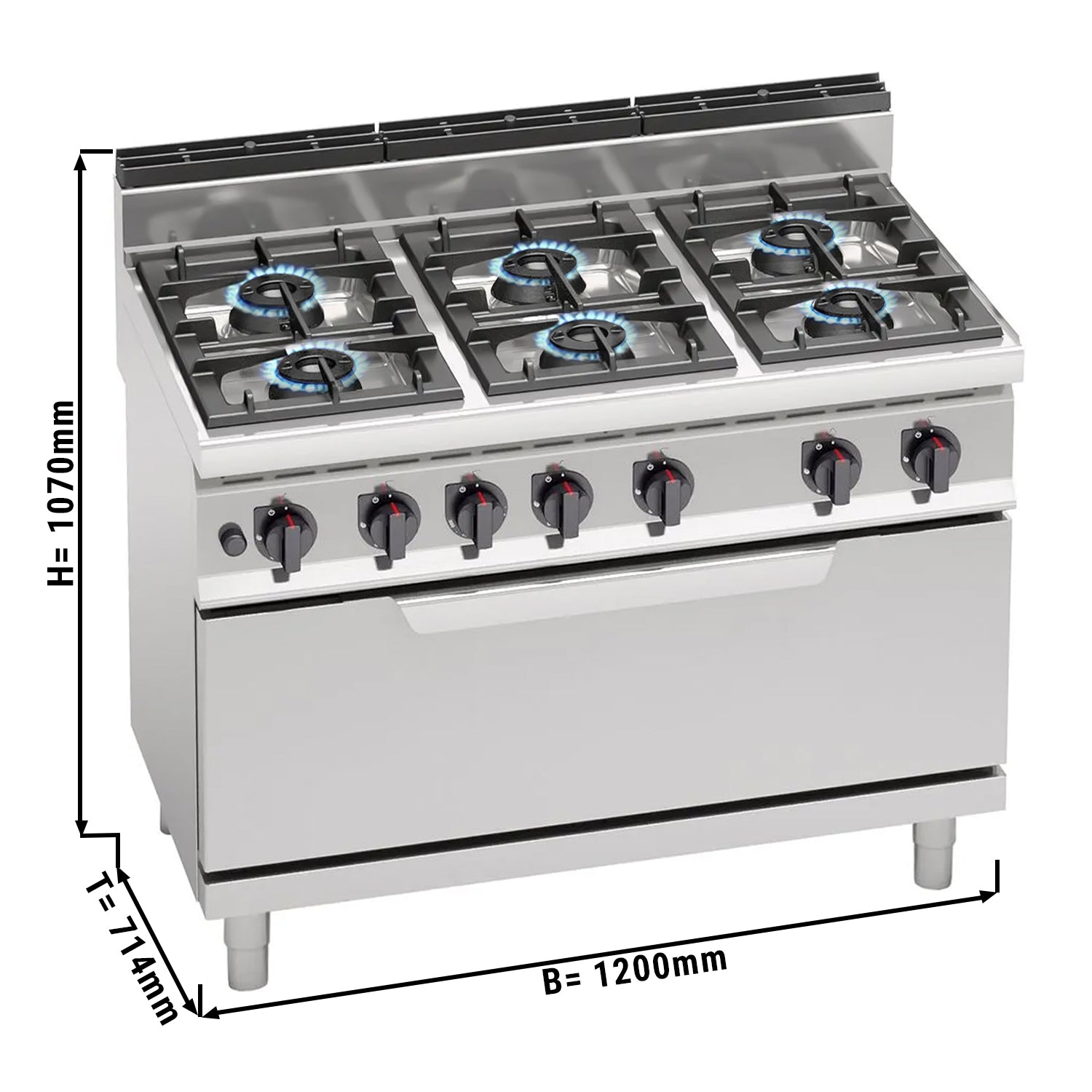 Gaskogebord 6 Brænder (42 kW) + Statisk gasovn (12 kW)