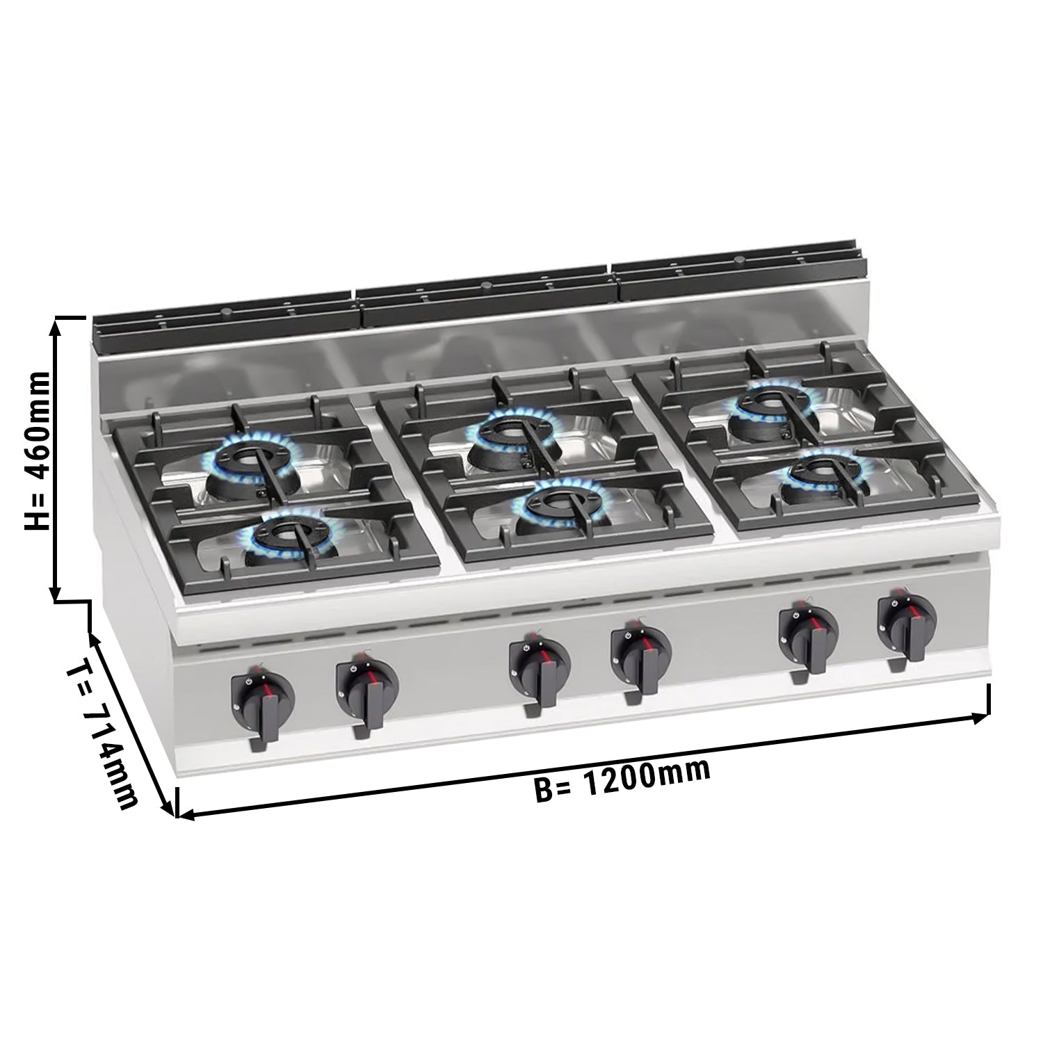 Gaskogebord 6 Brænder (42 kW) med pilot flamme