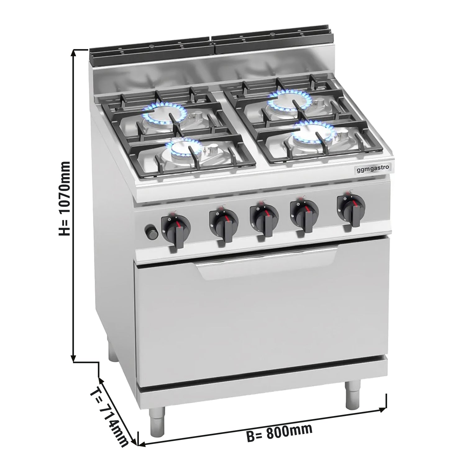 Gaskogebord 4 Brænder (21,5 kW) + elektrisk statisk ovn (7,5 kW)