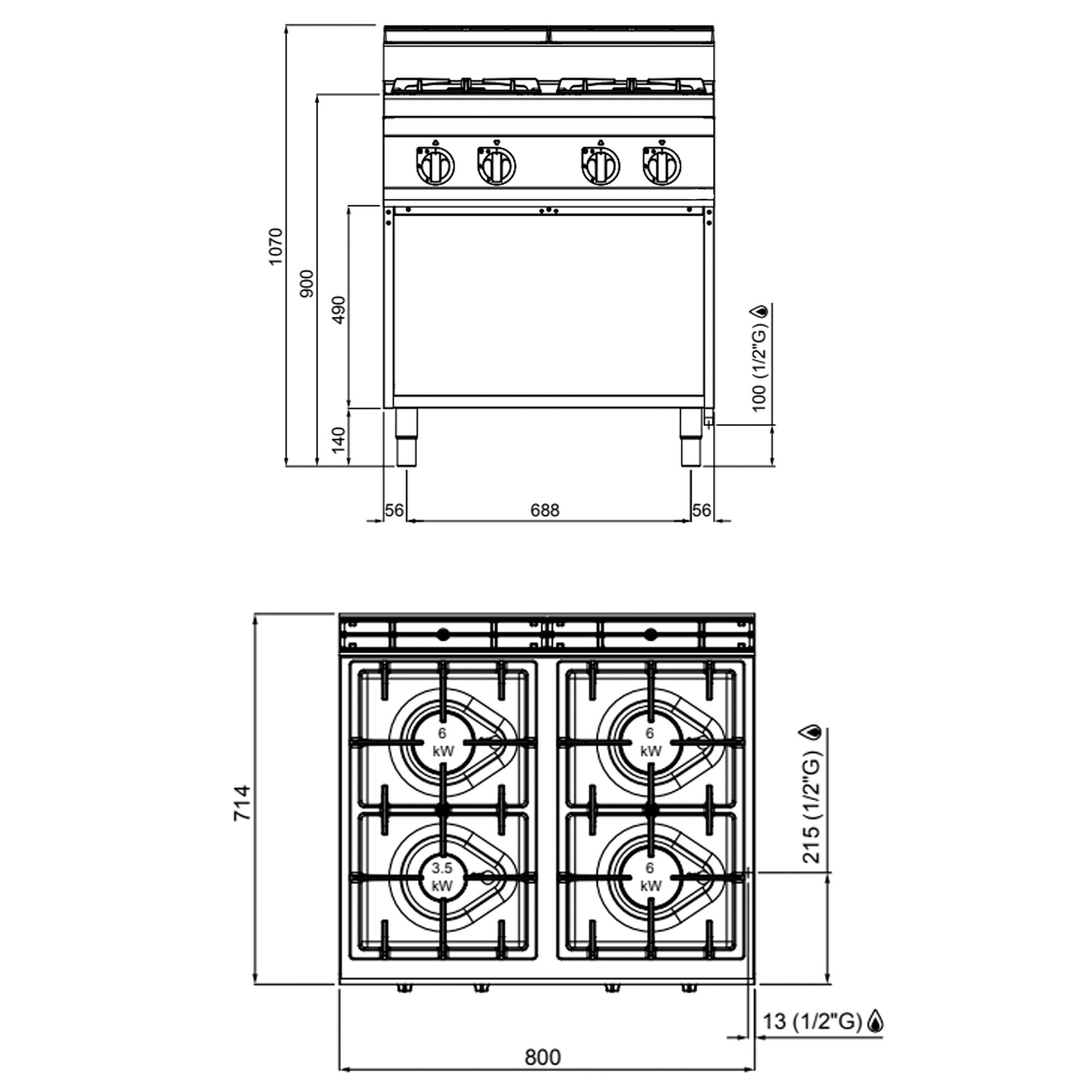 Gaskogebord 4 Brænder (21,5 kW) med pilot flamme