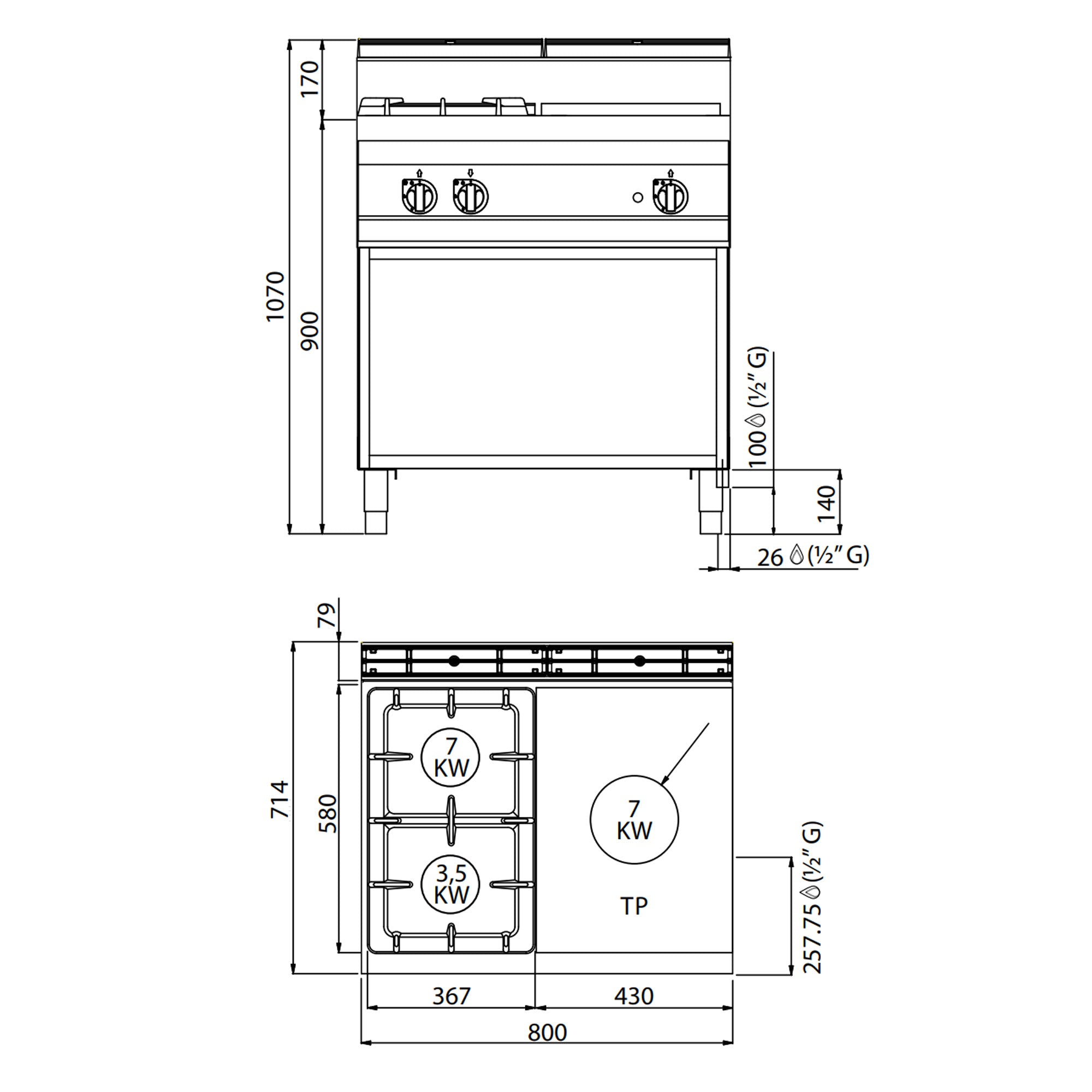 Glødeplade + Gaskogebord med 2 Brænder (17,5 kW)