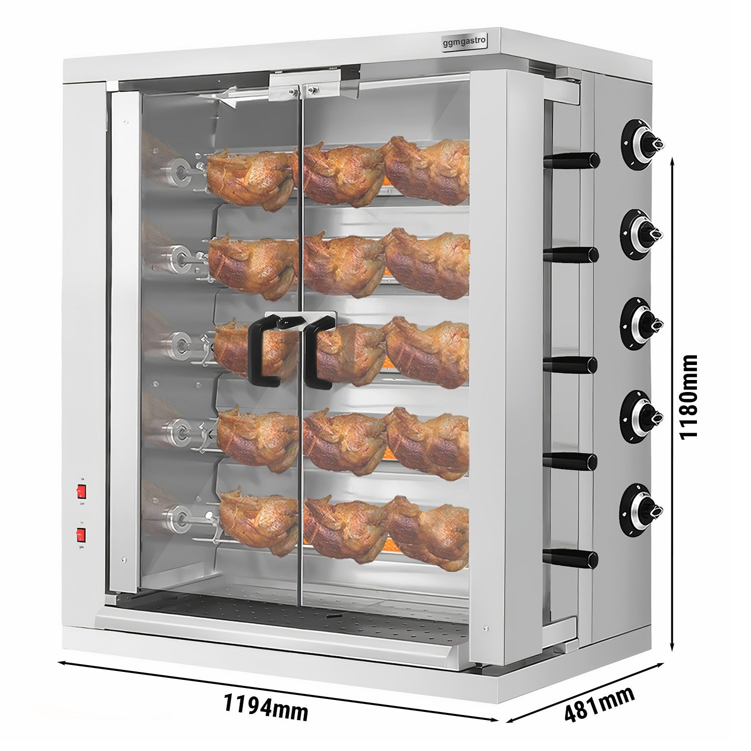 Gasgrill til kyllinger ECO - 32,33 kW - med 5 spyd til 30 kyllinger