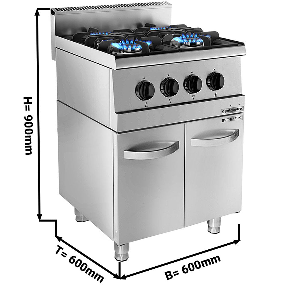 Gaskogebord - 4 Brænder - 12 kW - inkl. underskab