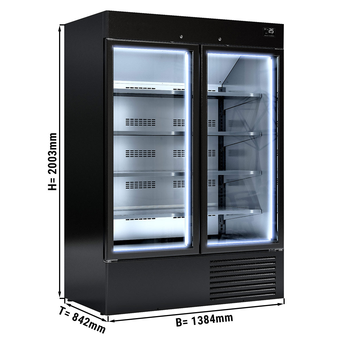 Flaskekøleskab - 1310 liter - med 2 døre - sort