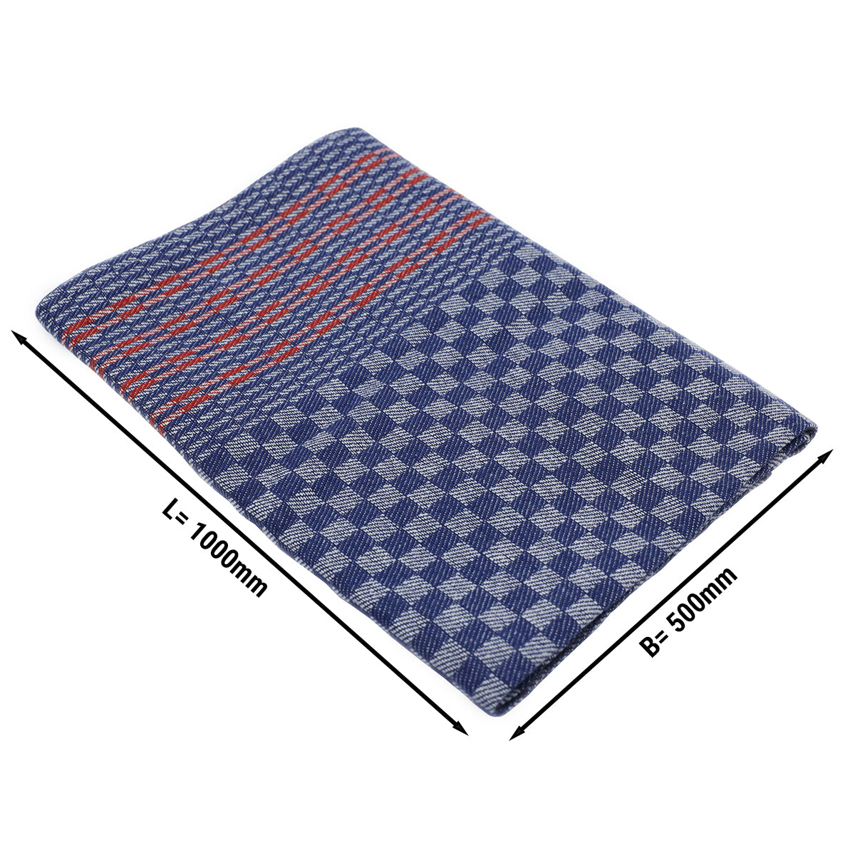(10 stk) Håndklæde i halvlinned - 50 x 100 cm - blåternet med røde striber