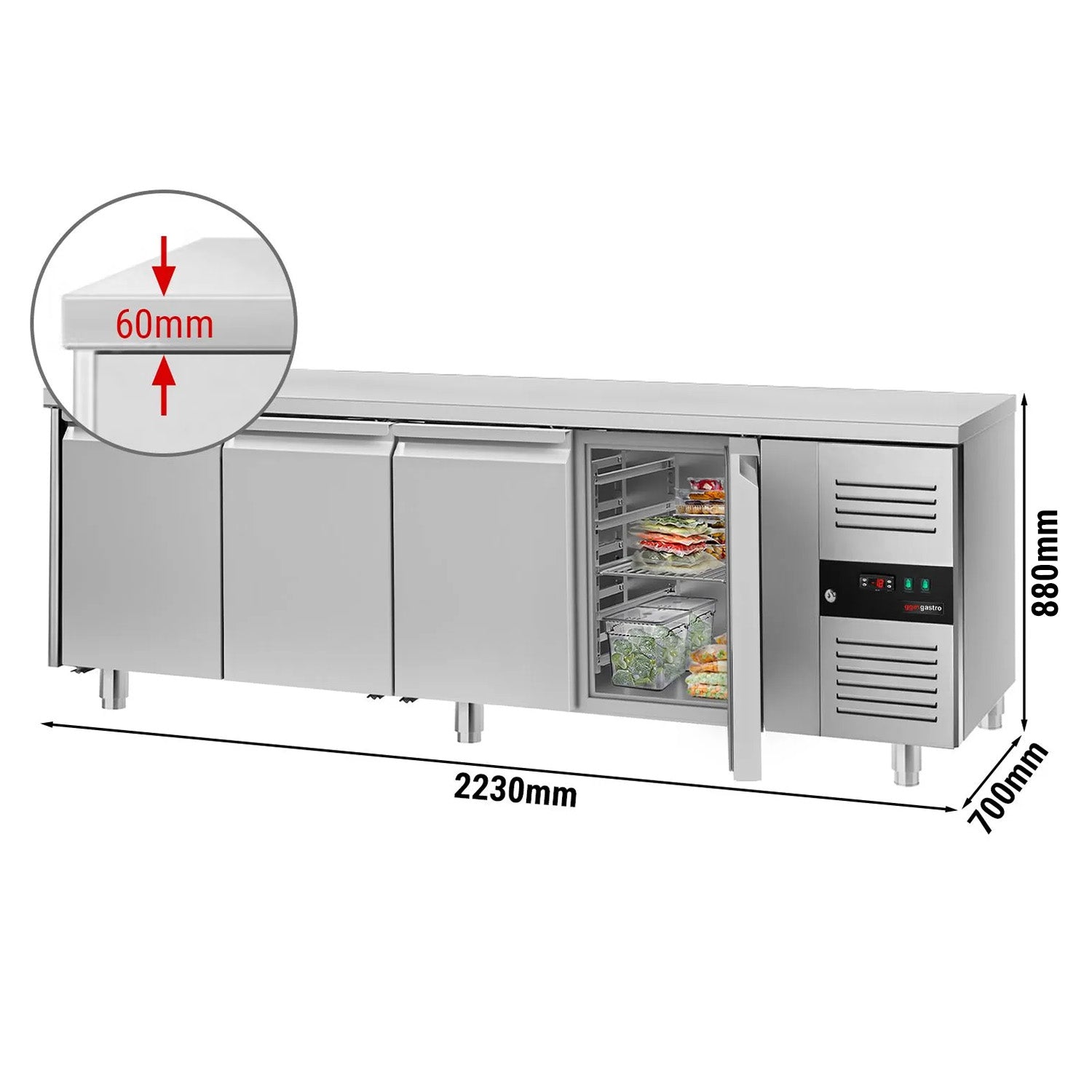 Frysebord ECO - 2,2 x 0,7 m - med 4 Døre