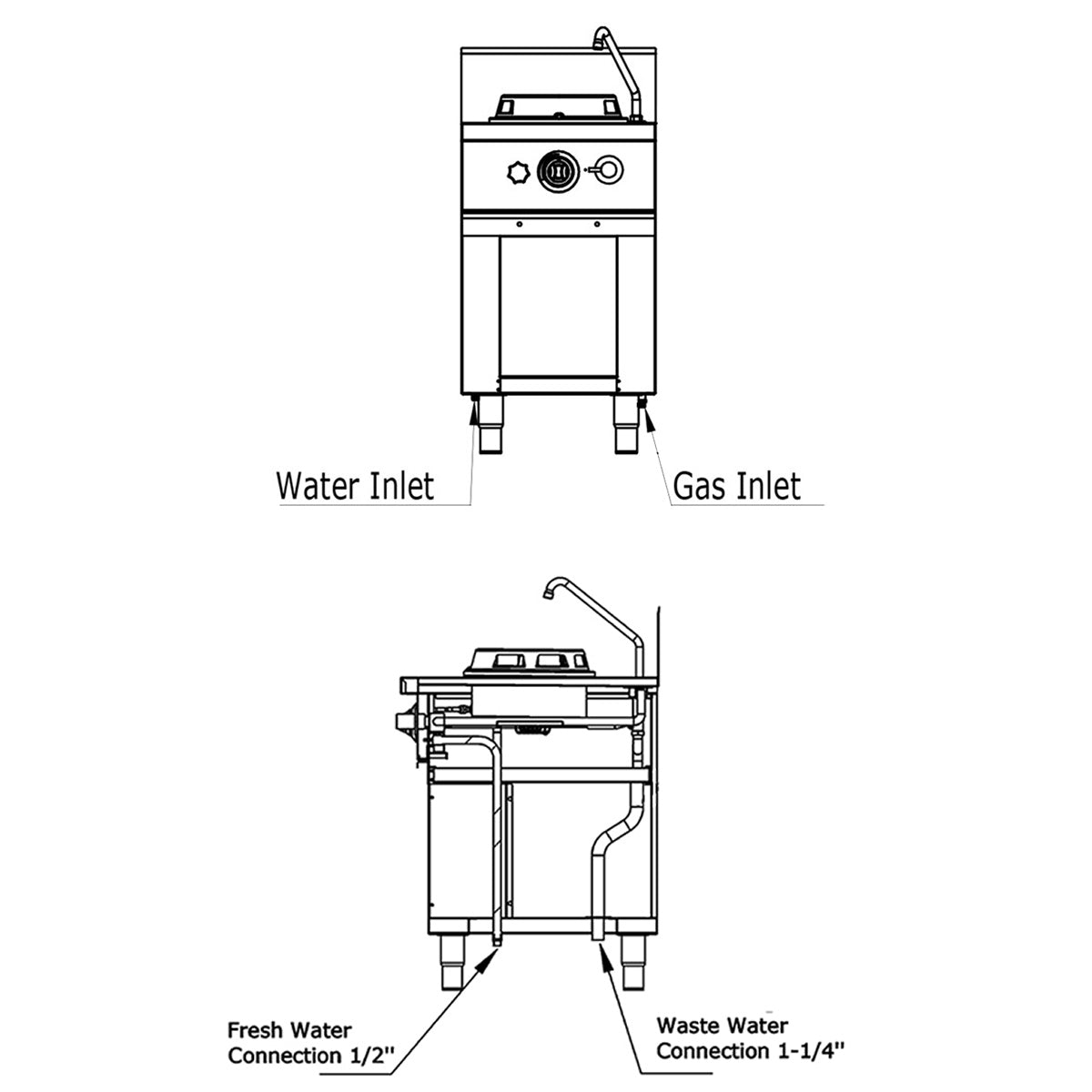 Gas wok komfur - med 1 blus - 15 kW