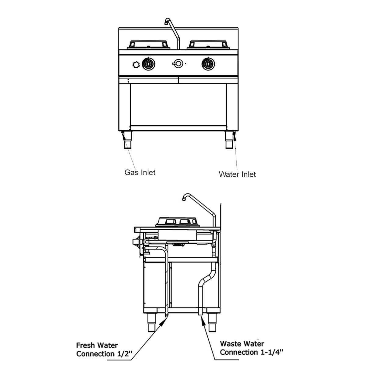 Gas wok komfur - med 2 blus - 2x 15 kW
