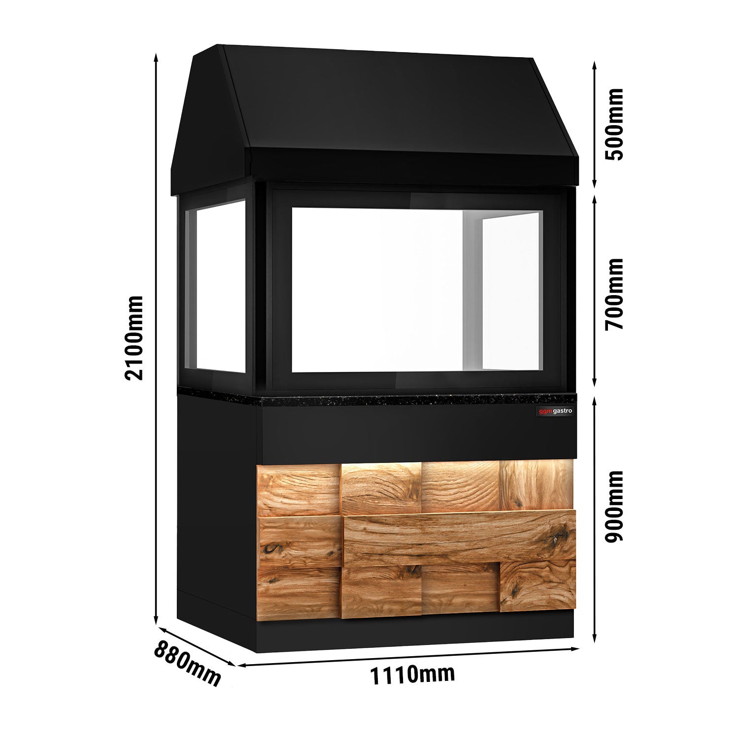 Neutralt element til kulgrill - 1,1 m - med glas