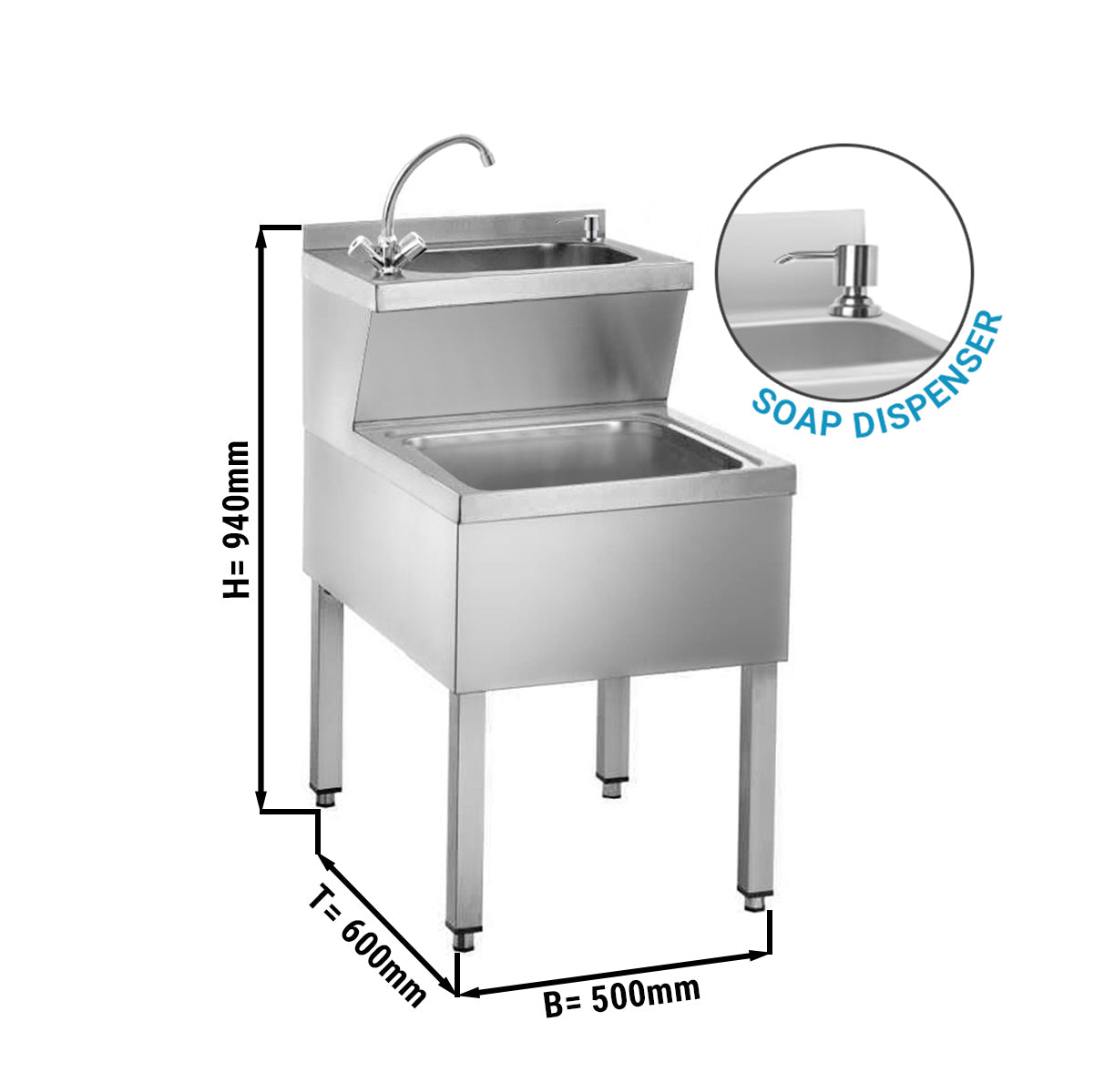 Håndvaskkombination + rengøring og skylning - med sæbedispenser