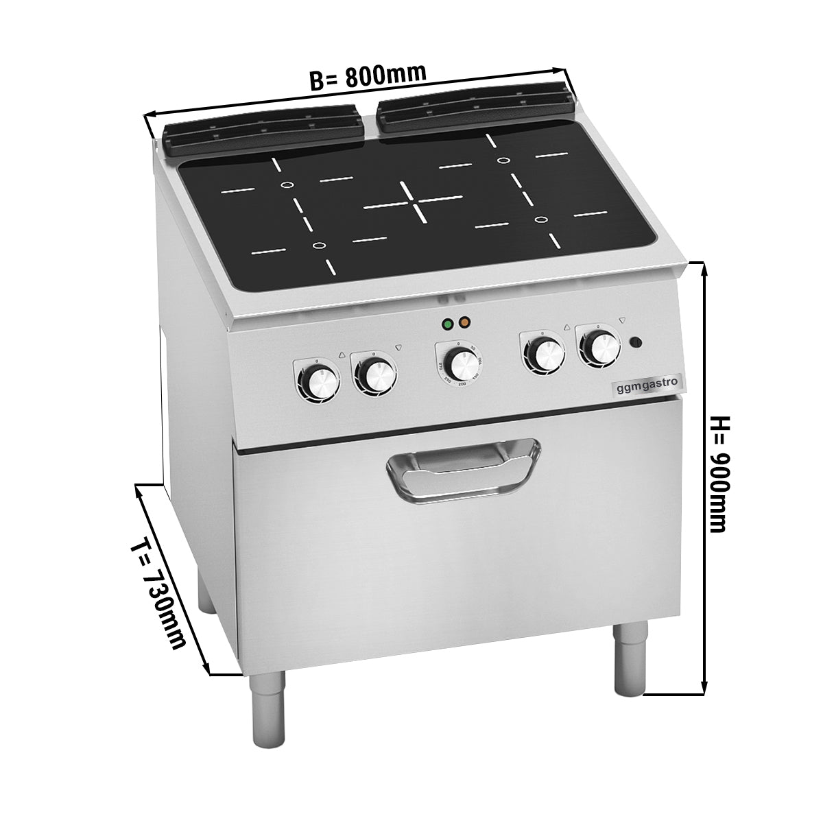 Infrarød ovn - med 4 kogeplader (12,8 kW) og elektrisk ovn (4,7 kW)