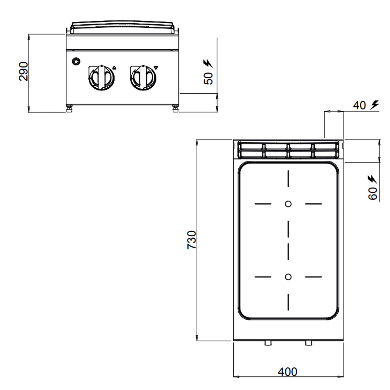 Infrarød ovn - med 2 kogeplader (6,4 kW)