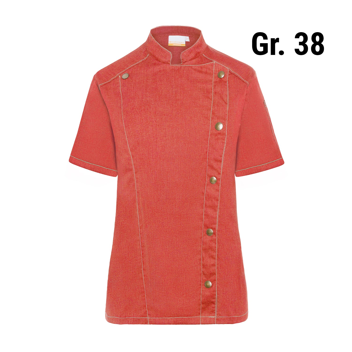 KARLOWSKY | Kortærmet madlavningsjakke til damer i jeansstil - Vintage rød - Størrelse: 38