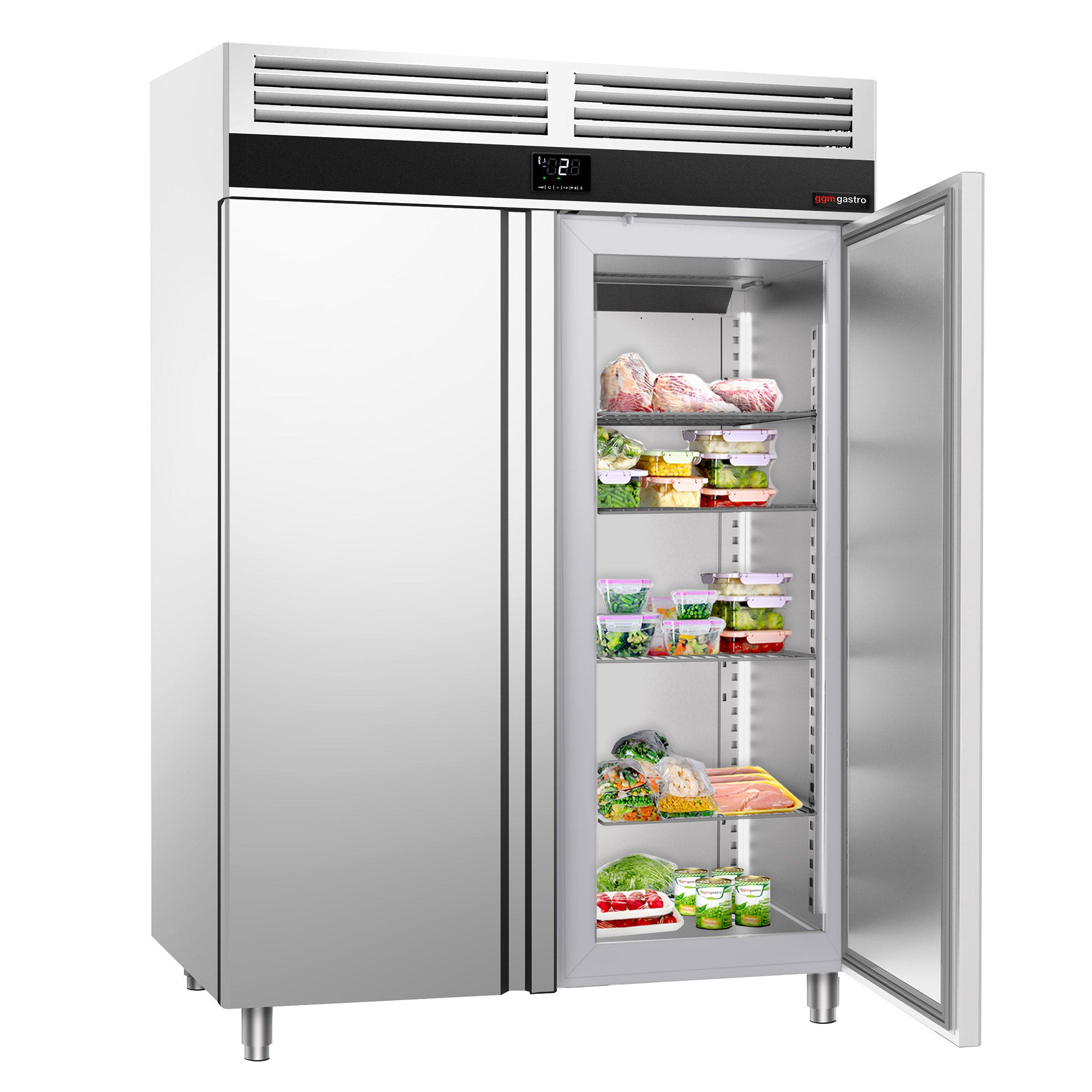 Køleskab - 0,7 x 0,81 m - med 2  døre i rustfrit stål