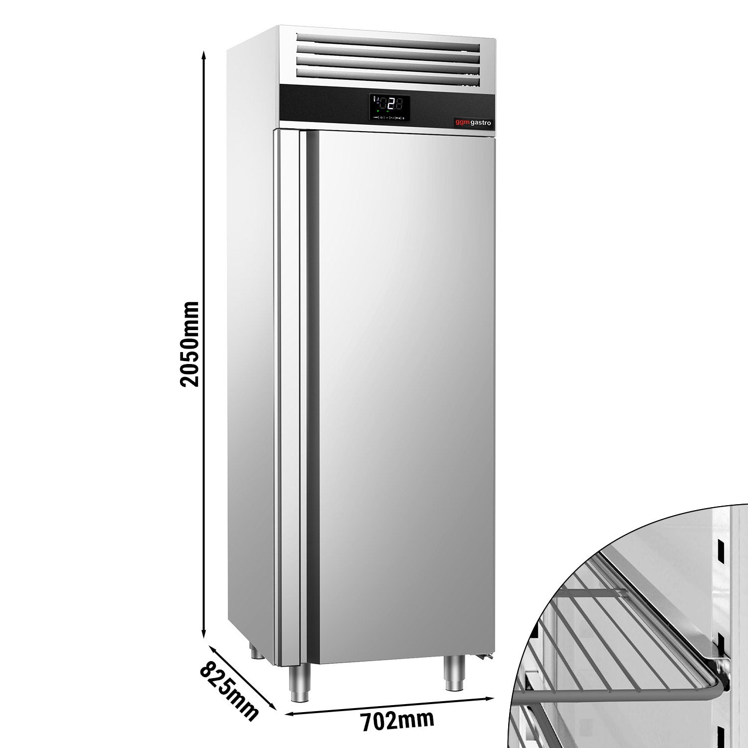Køleskab - 0,7 x 0,81 m - med 1 halvdør i rustfrit stål
