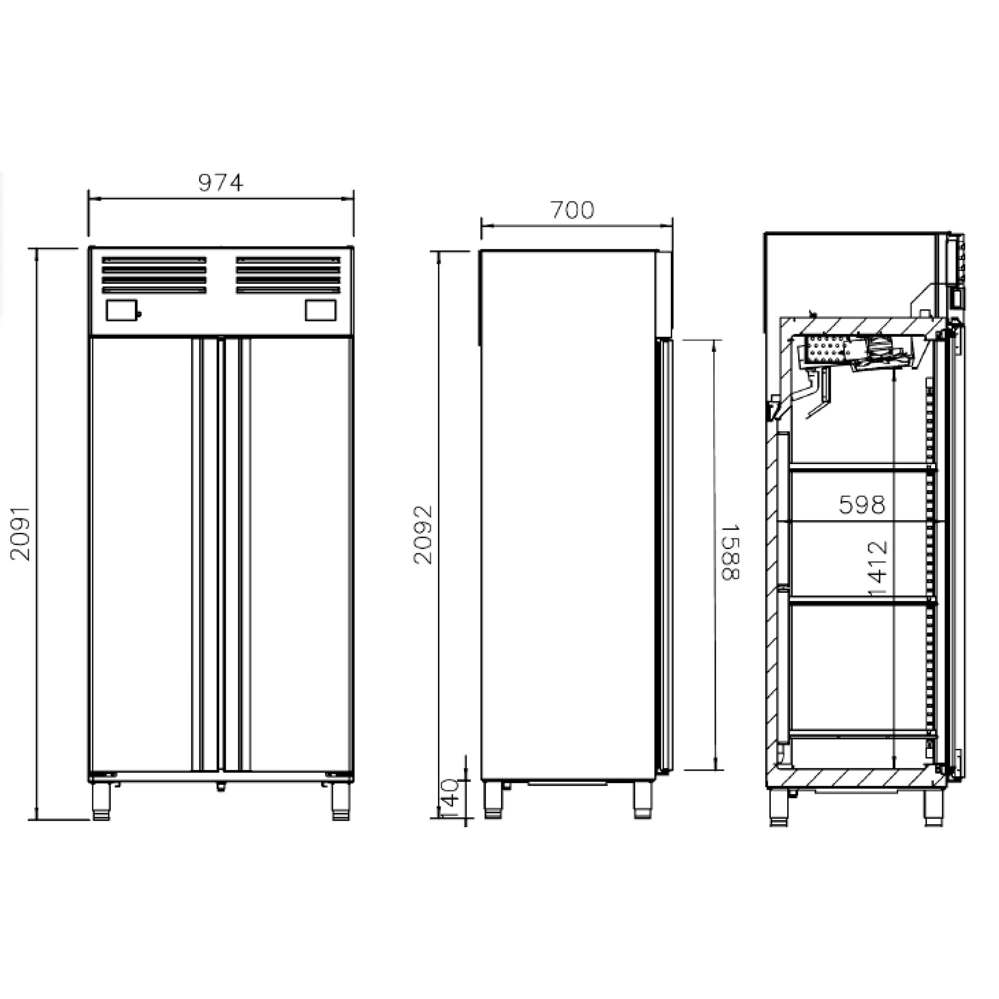 Køleskab (GN 1/1) - med 2 døre