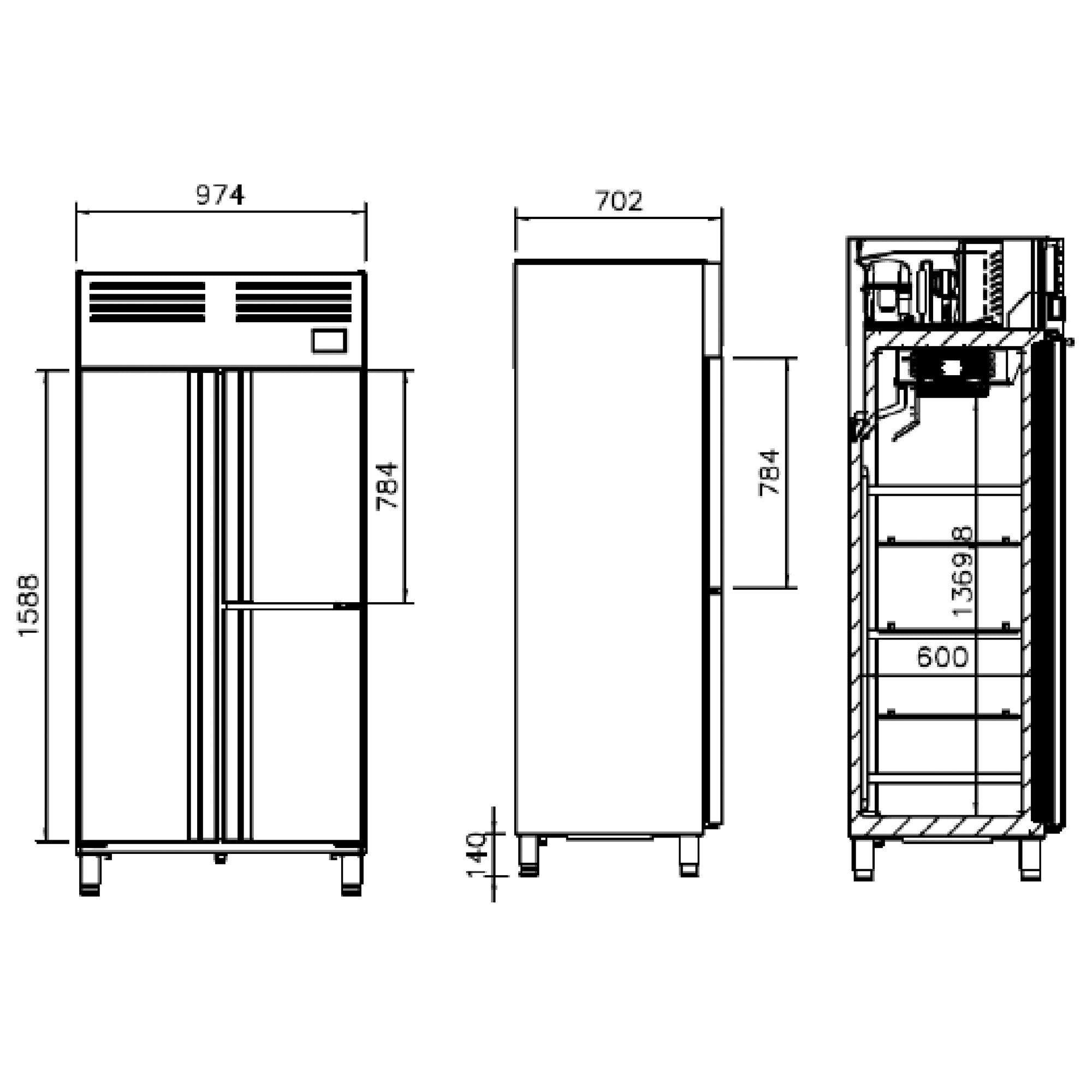 Køleskab (GN 1/1) - med 3 døre