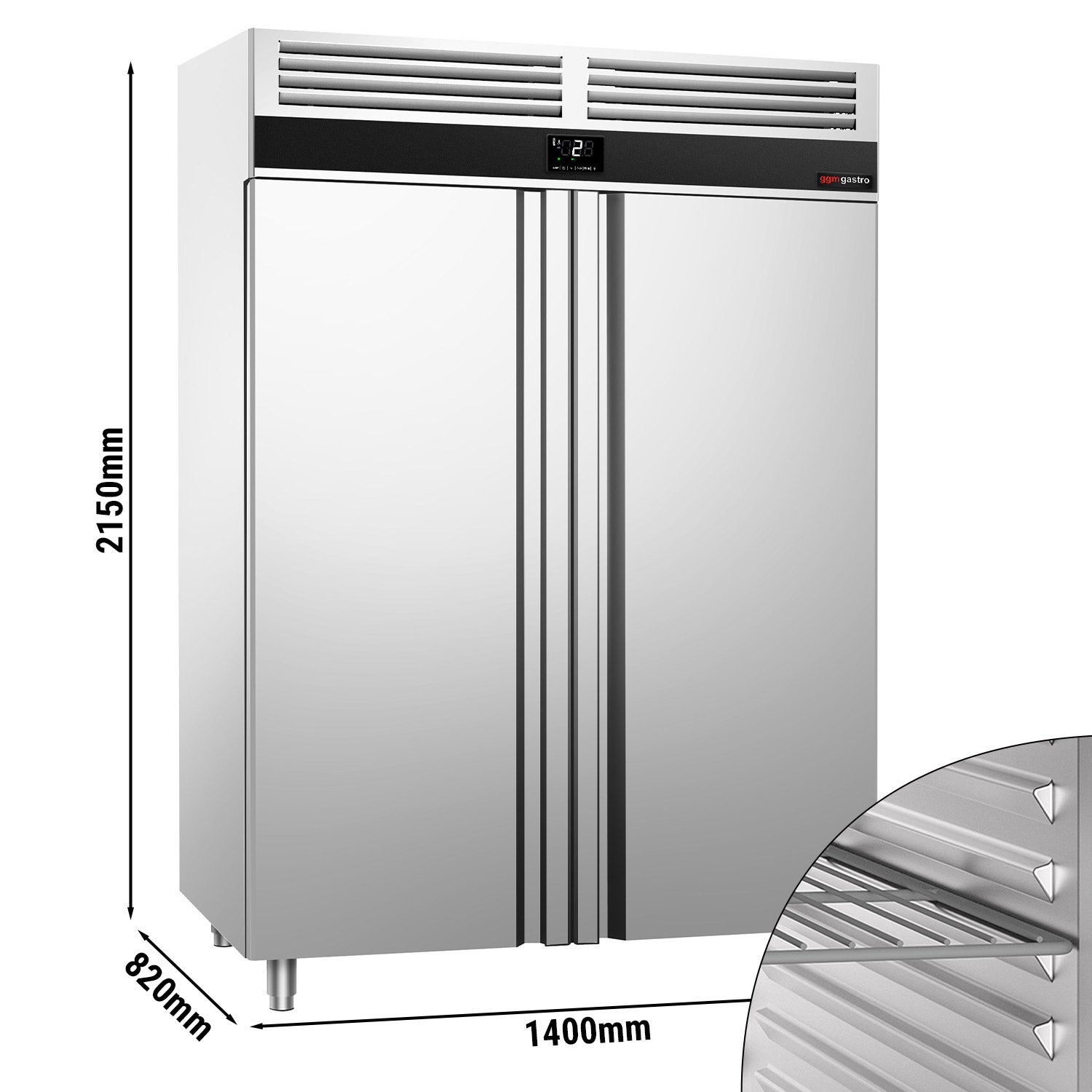 Køleskab - 1,41 x 0,82 m - 1400 liter - med 2 låger i rustfrit stål