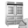 Køleskab i rustfrit stål PREMIUM - GN 2/1 - 1400 Liter - med 2 halve glasdøre og 4 glasskuffer