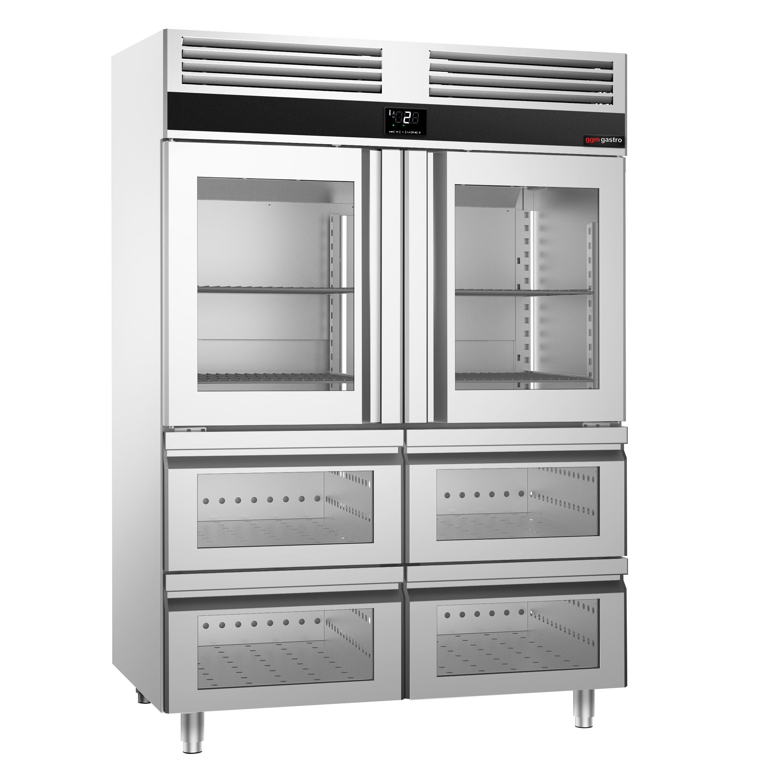 Køleskab - 1,4 x 0,81 m - med 2 glashalvdøre & 4 glasskuffer 1/2