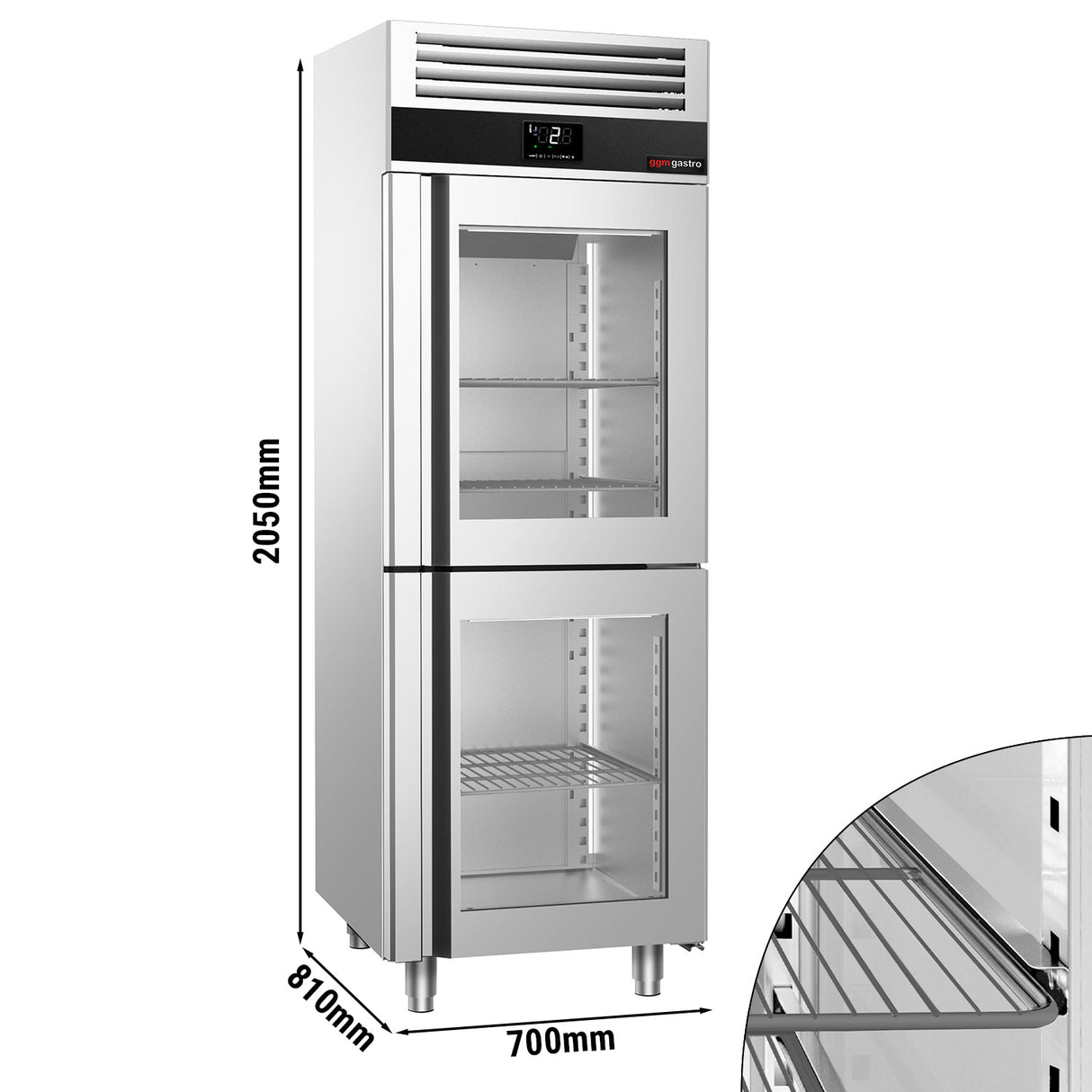 Køleskab - 0,7 x 0,81 m - med 2 halve glasdøre