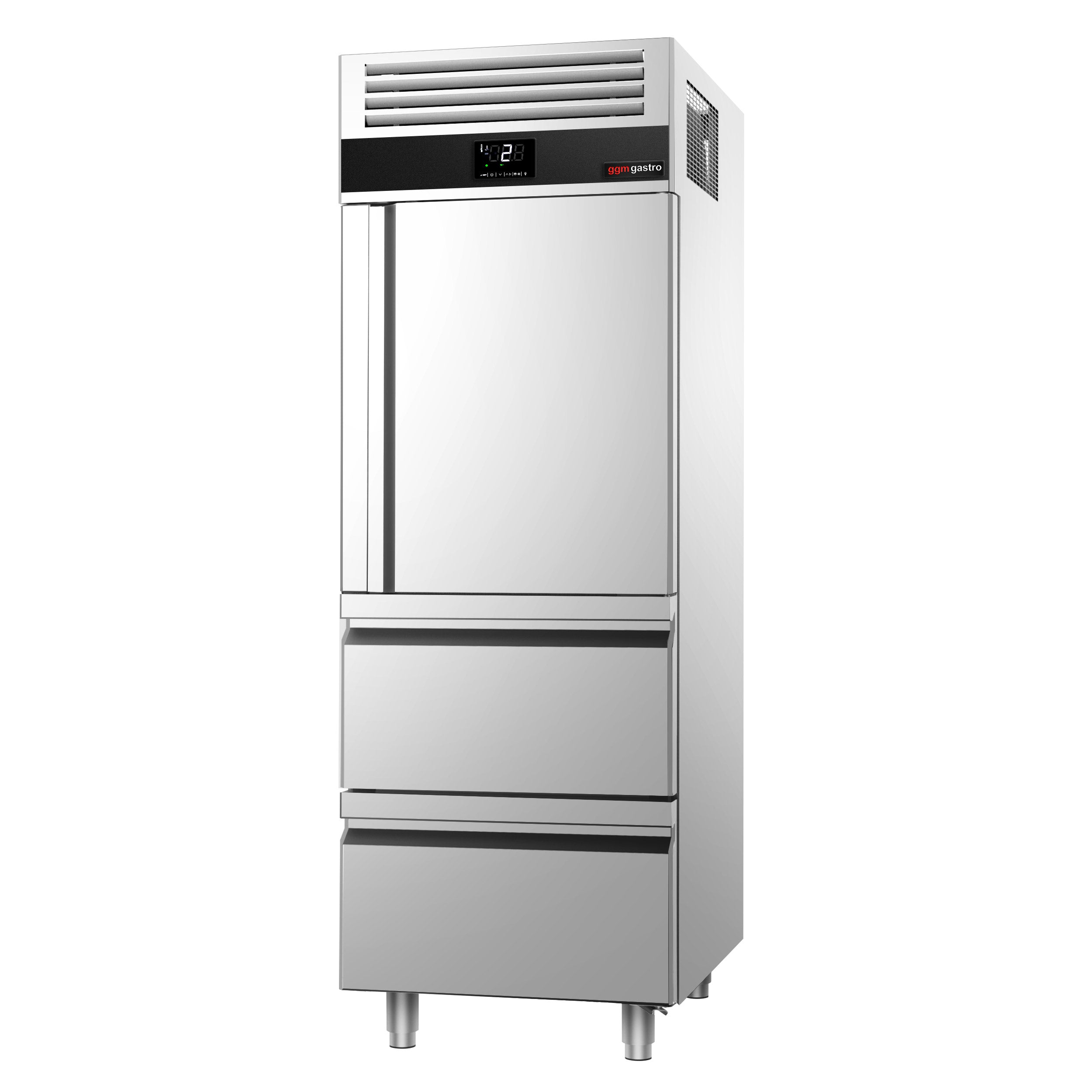 Køleskab - 0,7 x 0,81 m - med 1 halvdør i rustfrit stål og 2 skuffer 1/2