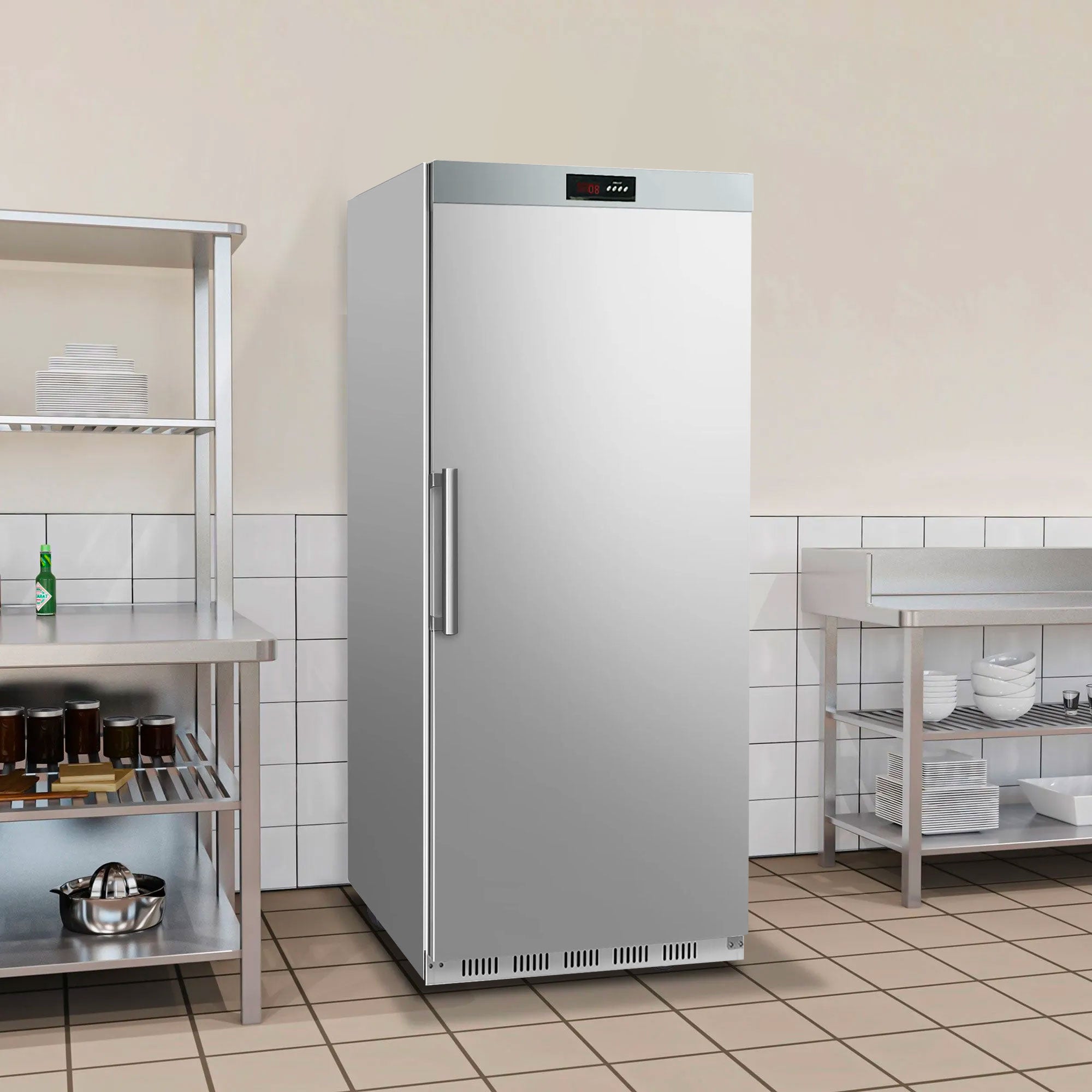 Køleskab af rustfrit stål - 600 liter - med 1 dør
