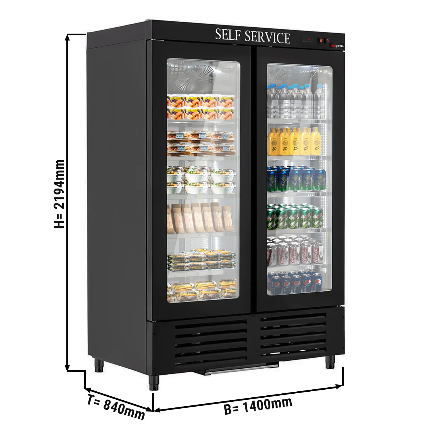 Køleskab - Selvbetjening - 1,4 x 0,84 m - med 5 hylder