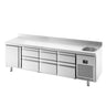 Kølebord PREMIUM PLUS - 2452x600 mm - 510 liter - med 1 kummer - med 1 døre - med 6 skuffer - ventileret køl - Bagkant