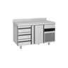 Kølebord PREMIUM - 1400x700 mm - 281 liter - ventileret køl - med 1 dør - med 3 skuffer - Bagkant