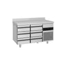 Kølebord PREMIUM - 1400x700 mm - 281 liter - ventileret køl - med 6 skuffer - Bagkant