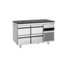 Kølebord PREMIUM – 1400 x 700 mm – med 4 skuffer – inkl. bordplade i granit