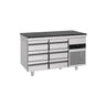 Kølebord PREMIUM – 1400 x 700 mm – 6 skuffer – inkl. bordplade i granit