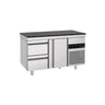 Kølebord PREMIUM – 1400 x 700 mm – med 1 dør – 2 skuffer – inkl. bordplade i granit