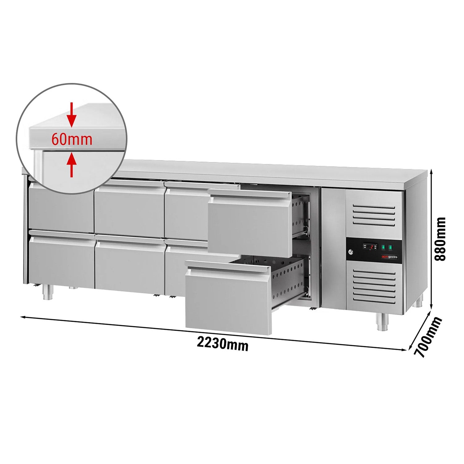 Kølebord ECO - 2,2 x 0,7 m - med 8 Skuffer 1/2